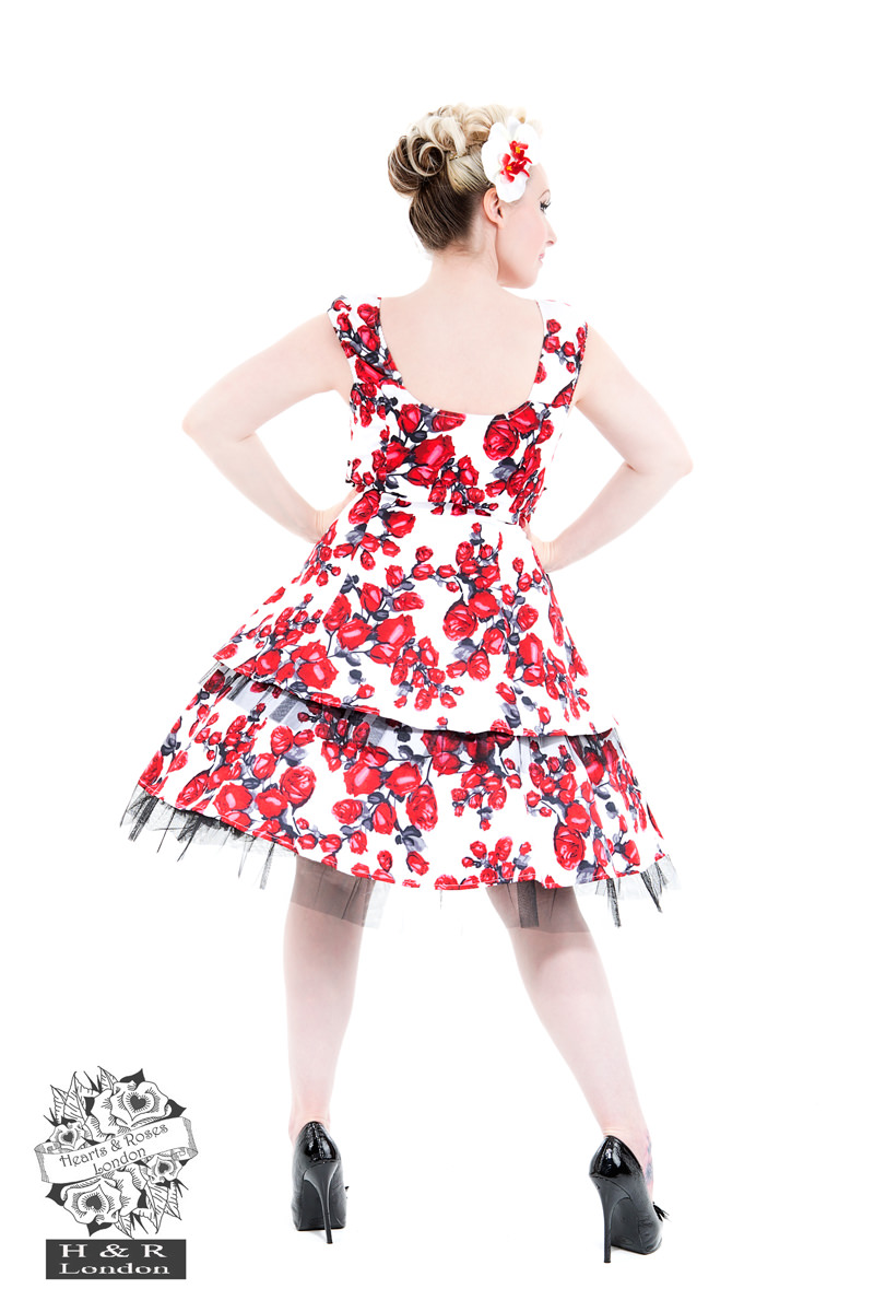 White Sorrento Red Rose Tea Dress